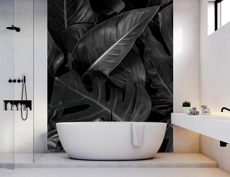 Black and white tropical leaves photo wallpaper Self adhesive Peel & Stick Repositionable removable wallpaper image 7