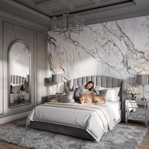 Papel pintado de mármol blanco, mural de pared de piedra natural, decoración del hogar, autoadhesivo o papel vinílico tradicional. imagen 3