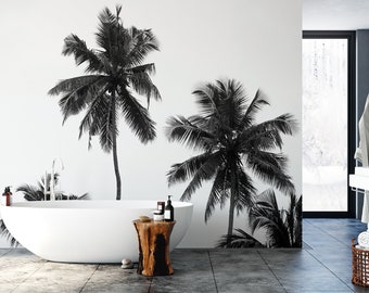 Black and white palm trees wallpaper | Self adhesive | Peel & Stick | Repositionable removable wallpaper