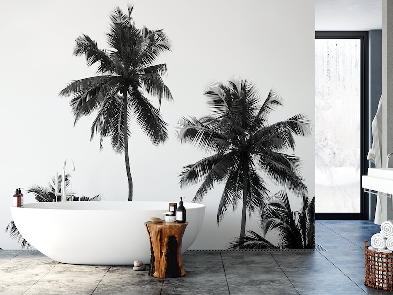 Black and White Palm Trees Wallpaper Self Adhesive Peel & Etsy