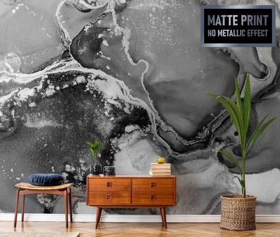 Black and white marble stone abstraction wallpaper | Self adhesive | Peel & Stick | Repositionable removable wallpaper