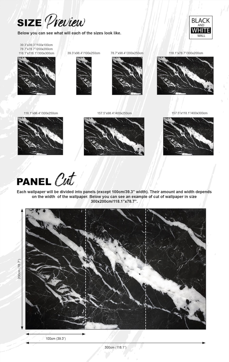 Black and white marble stone surface wallpaper, polished gem mural, home decor, peel and stick *self adhesive* or traditional vinyl paper image 4