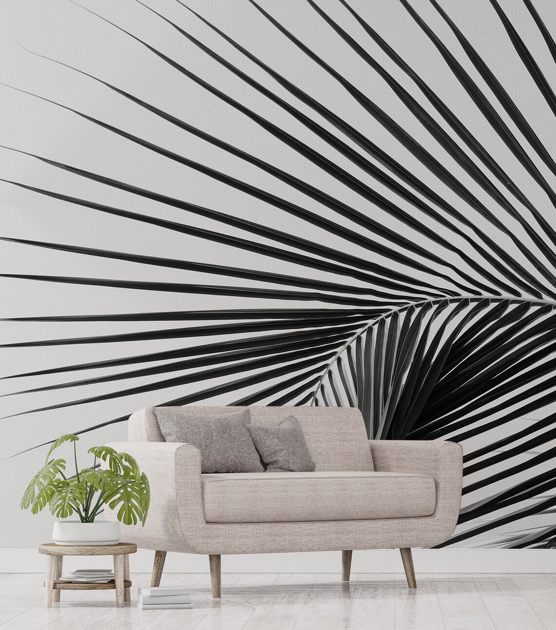 Black and White Palm Leaf Wallpaper | Self Adhesive | Peel & Stick ...