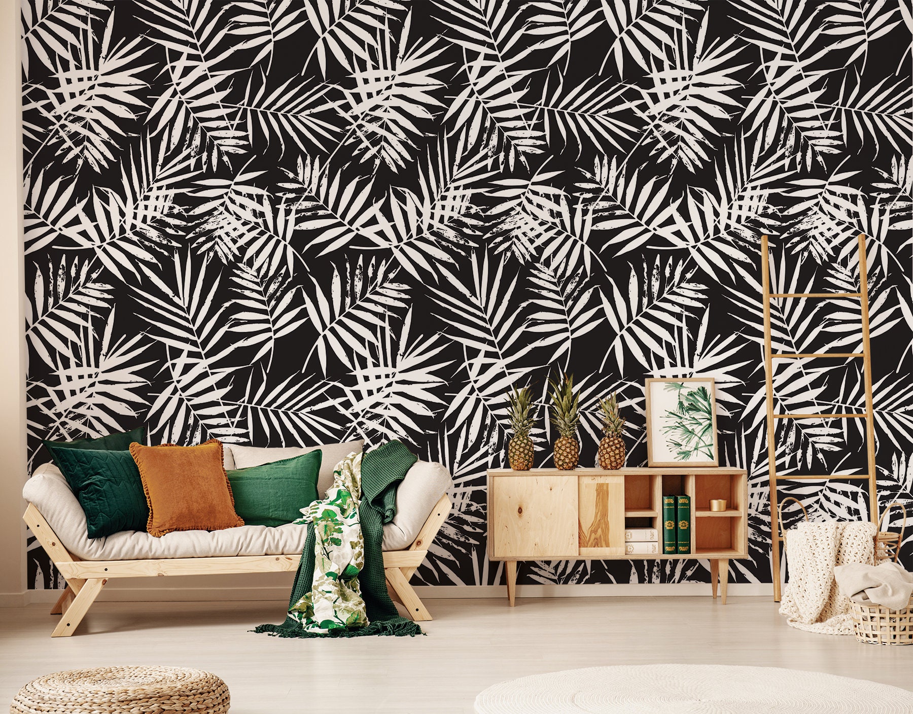 Black and White Palm Leaves Pattern Wallpaper Self Adhesive - Etsy