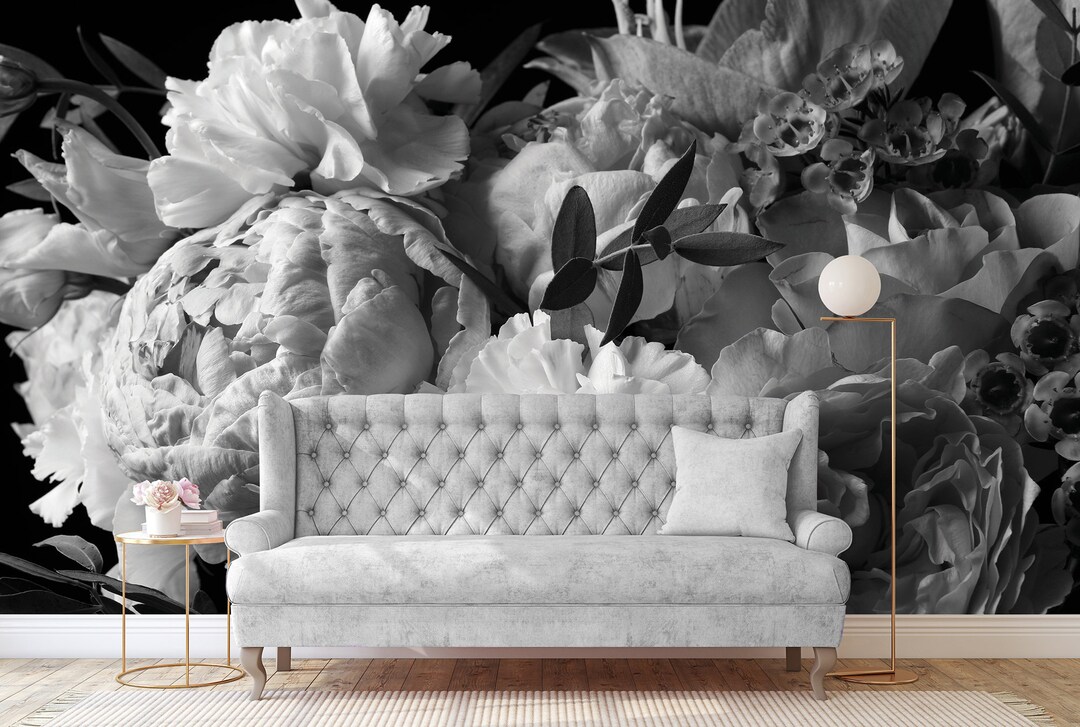 Buy Vintage Floral Wallpaper, Black and White Wall Mural Peel and Stick