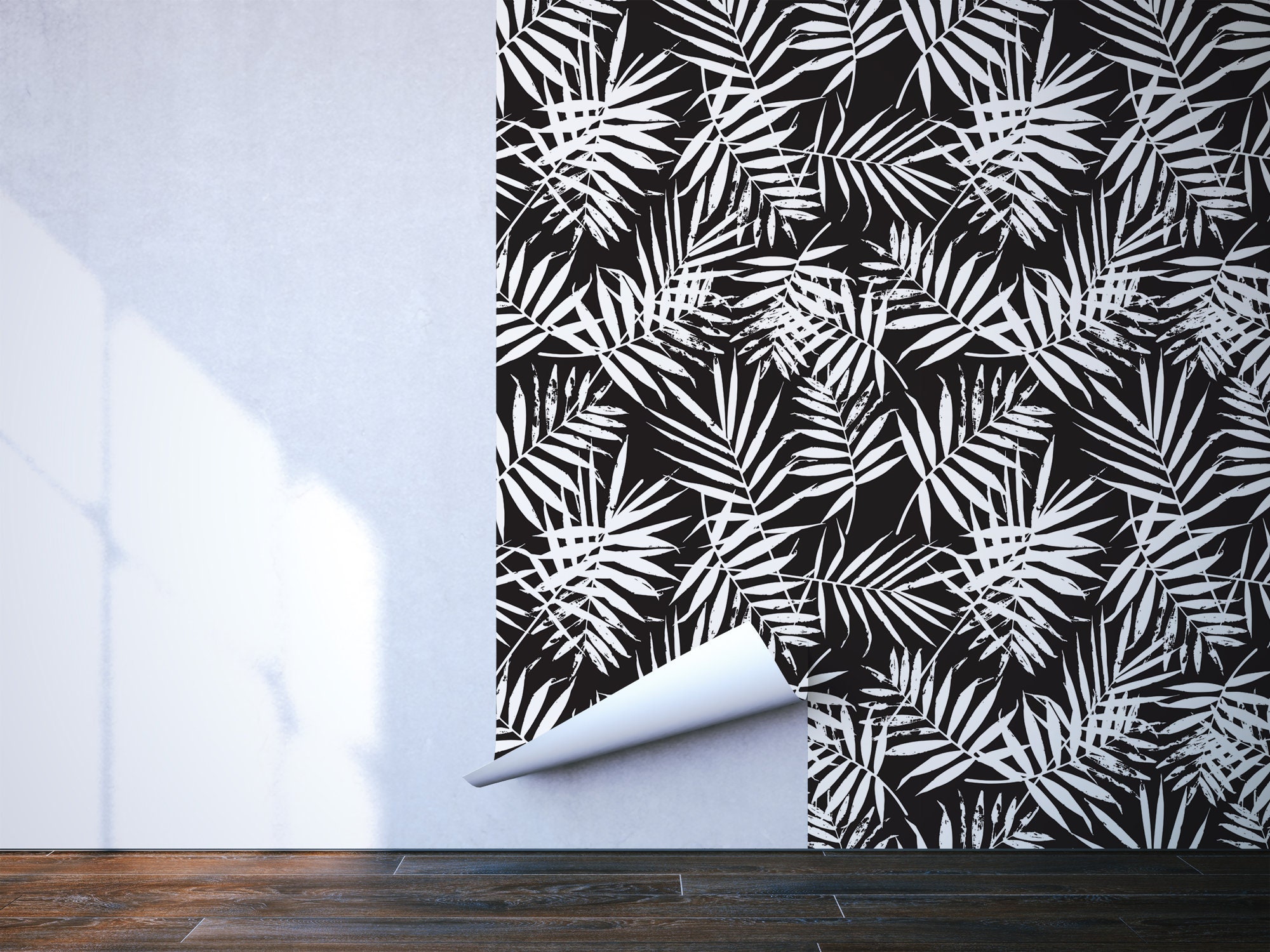 Black and White Palm Leaves Pattern Wallpaper Self Adhesive - Etsy
