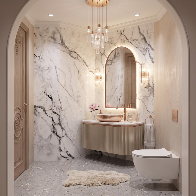 Papel pintado de mármol blanco, mural de pared de piedra natural, decoración del hogar, autoadhesivo o papel vinílico tradicional. imagen 4