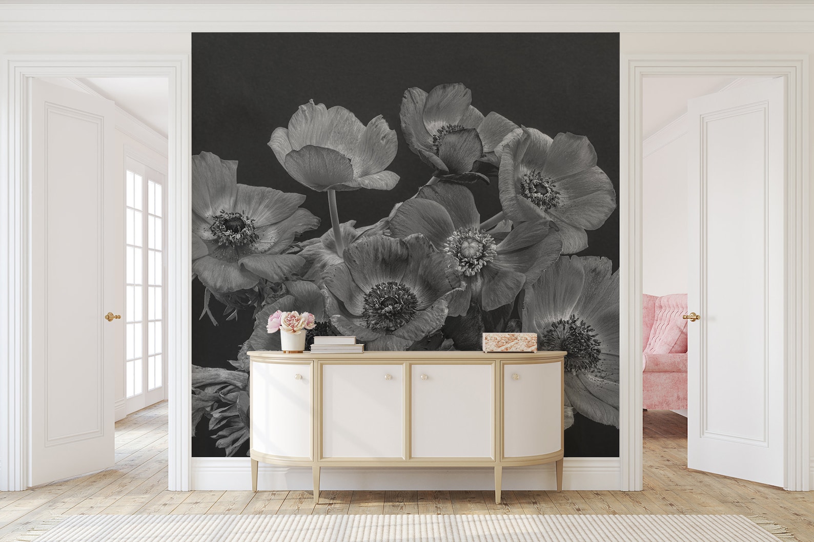 Black and White Anemone Flowers Photo Wallpaper Self - Etsy