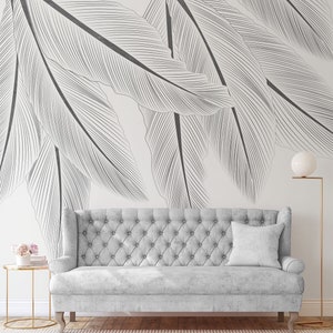 Light Abstract Hanging Tropical Leaves Wallpaper • Peel and Stick *self adhesive* or Non-Pasted Vinyl Materials •