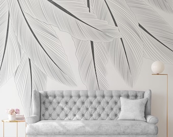 Light Abstract Hanging Tropical Leaves Wallpaper • Peel and Stick *self adhesive* or Non-Pasted Vinyl Materials •