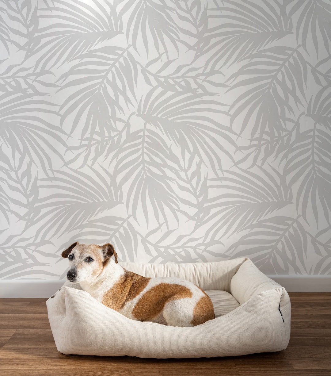 Gray Palm Leaves Wallpaper, Leaf Print Wall Mural • Peel and Stick ...