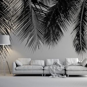 Palm leaves hanging from above photo wallpaper | Self adhesive | Peel & Stick | Repositionable removable wallpaper