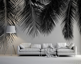 Palm leaves hanging from above photo wallpaper | Self adhesive | Peel & Stick | Repositionable removable wallpaper