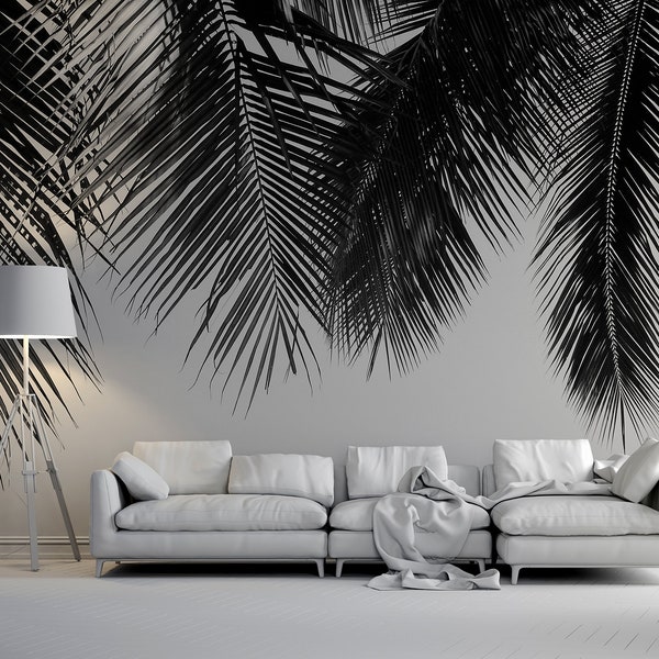 Palm leaves hanging from above photo wallpaper | Self adhesive | Peel & Stick | Repositionable removable wallpaper