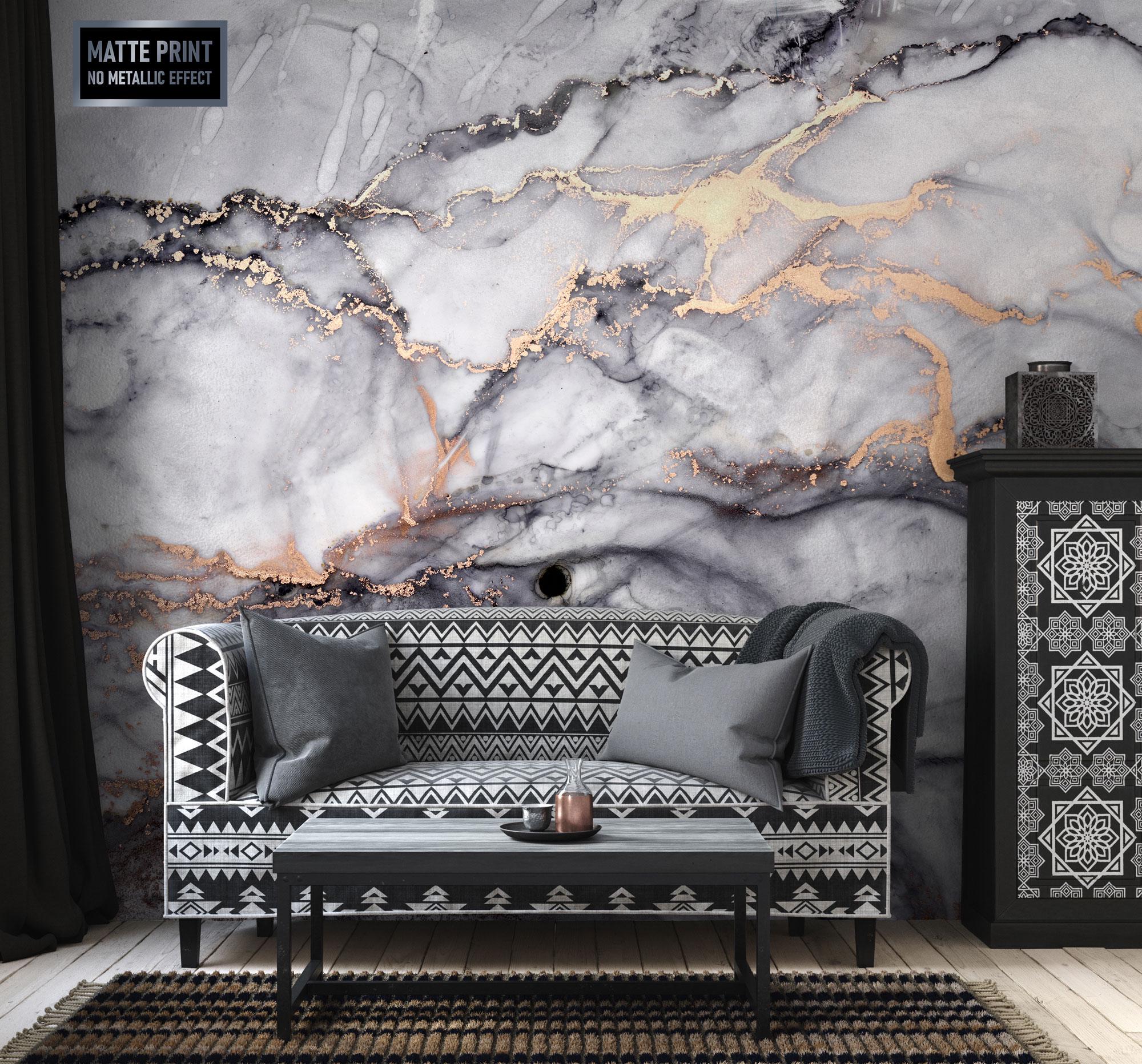 Marble Watercolor Wallpaper, Black and White Non Gold Wall Mural • Peel ...