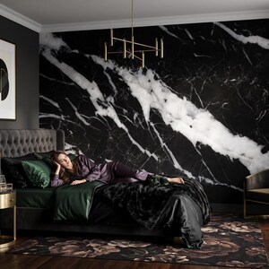 Black and white marble stone surface wallpaper, polished gem mural, home decor, peel and stick *self adhesive* or traditional vinyl paper image 3