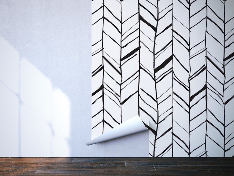 White Wallpaper With Black Arrow Pattern | Self Adhesive | Peel & Stick ...