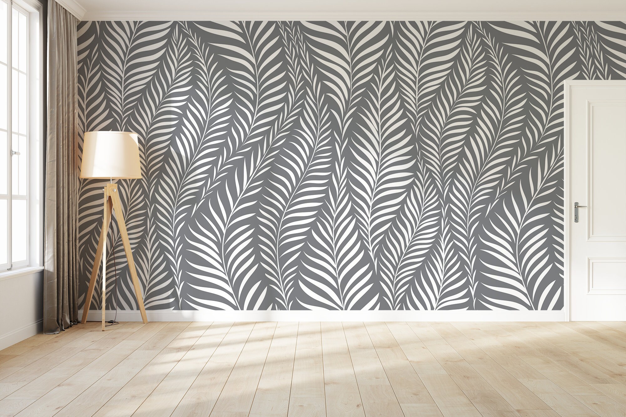 Vector Gray and White Palm Leaf Wallpaper | Self Adhesive | Peel ...