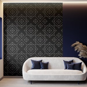 Black and White Art Deco Geometric Diamond Pattern Wallpaper | Self ...