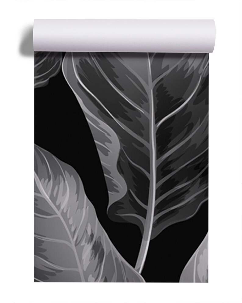Vector Black and White Tropical Leaves Wallpaper Self Etsy