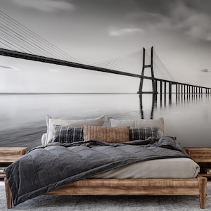 Monochrome Bridge Photo Wallpaper • Peel and Stick *self adhesive* or Non-Pasted Vinyl Materials •