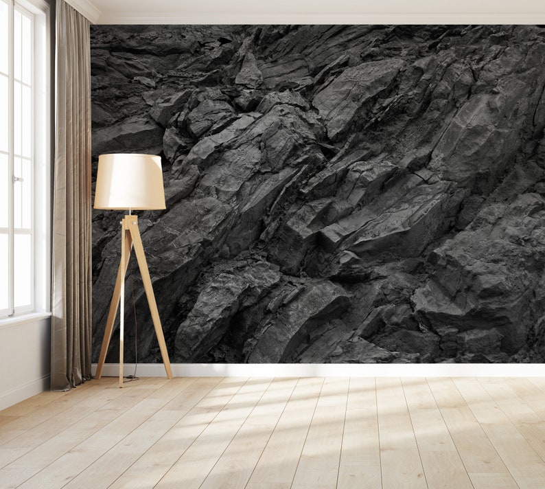 Black and White Rock Wallpaper Stone Rocky Surface Self - Etsy