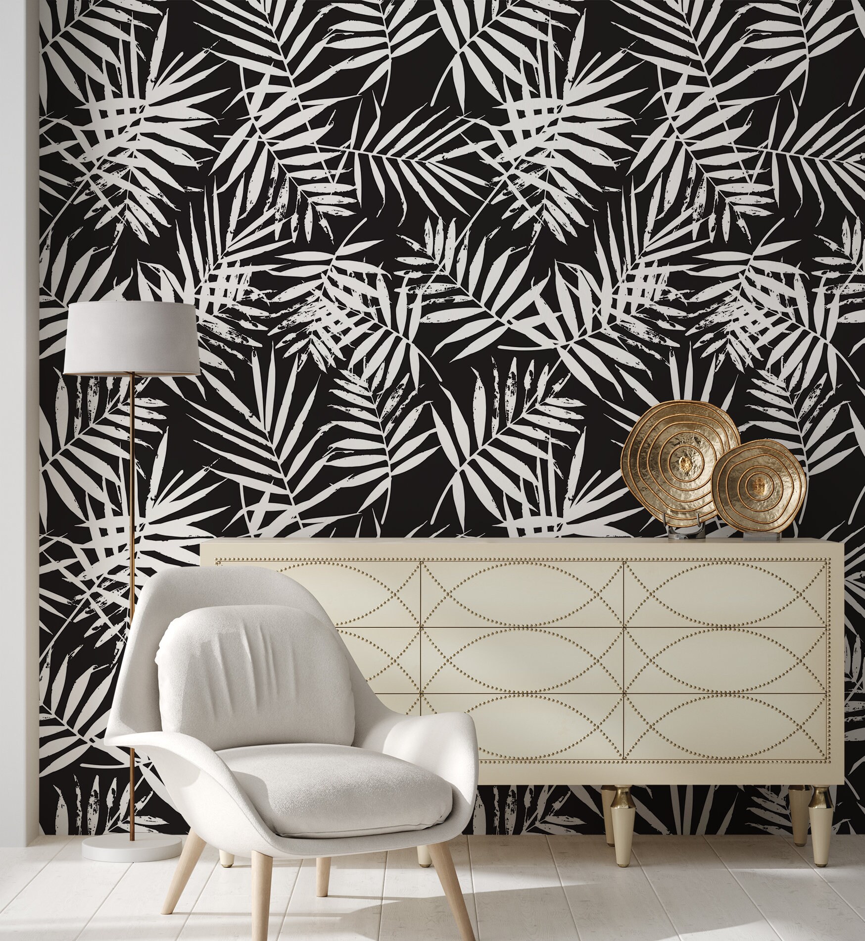 Black and White Palm Leaves Pattern Wallpaper Self Adhesive - Etsy