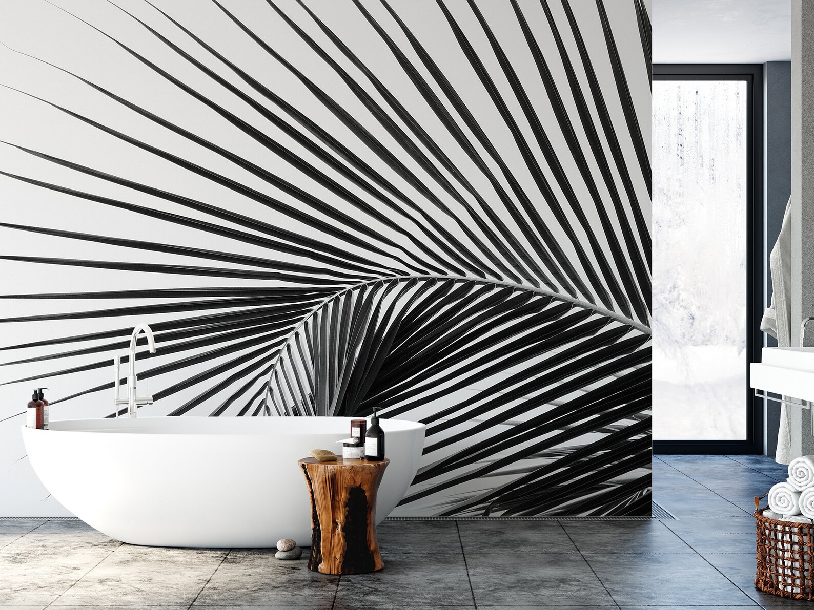 Black and White Palm Leaf Wallpaper | Self Adhesive | Peel & Stick ...