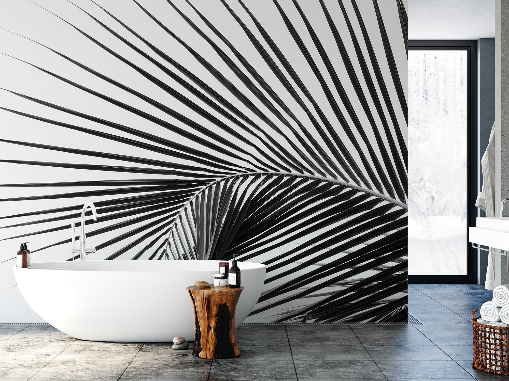 Black and White Palm Leaf Wallpaper | Self Adhesive | Peel & Stick ...