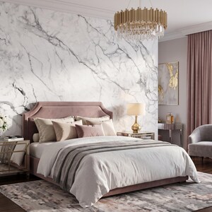 Papel pintado de mármol blanco, mural de pared de piedra natural, decoración del hogar, autoadhesivo o papel vinílico tradicional. imagen 2