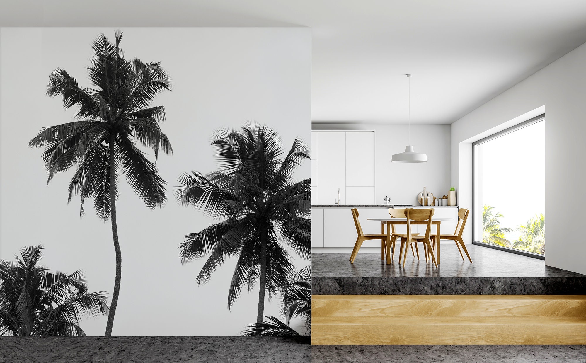 Black and White Palm Trees Wallpaper | Self Adhesive | Peel & Stick ...