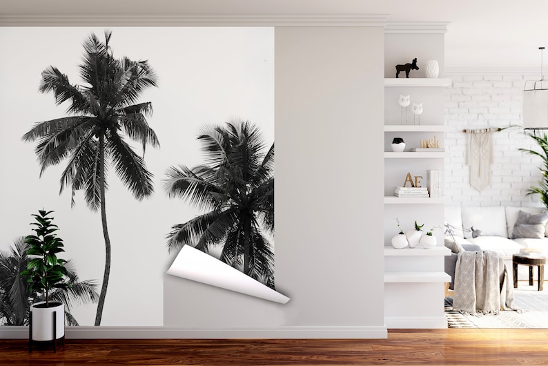 Black and White Palm Trees Wallpaper Self Adhesive Peel & Etsy