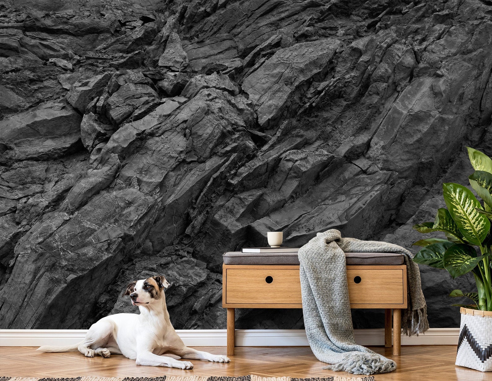 Black and White Rock Wallpaper Stone Rocky Surface Self - Etsy