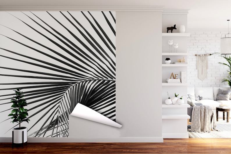 Black and White Palm Leaf Wallpaper | Self Adhesive | Peel & Stick ...