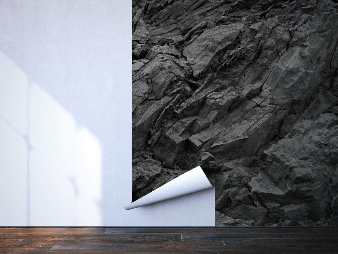 Black and White Rock Wallpaper Stone Rocky Surface Self - Etsy