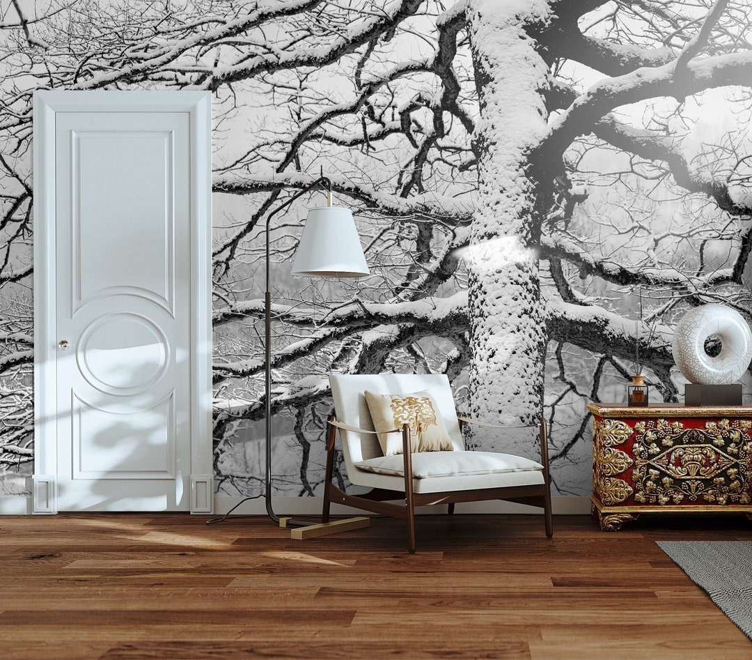 Big Tree Covered in Snow, Winter Tree Wallpaper • Peel and Stick *self ...