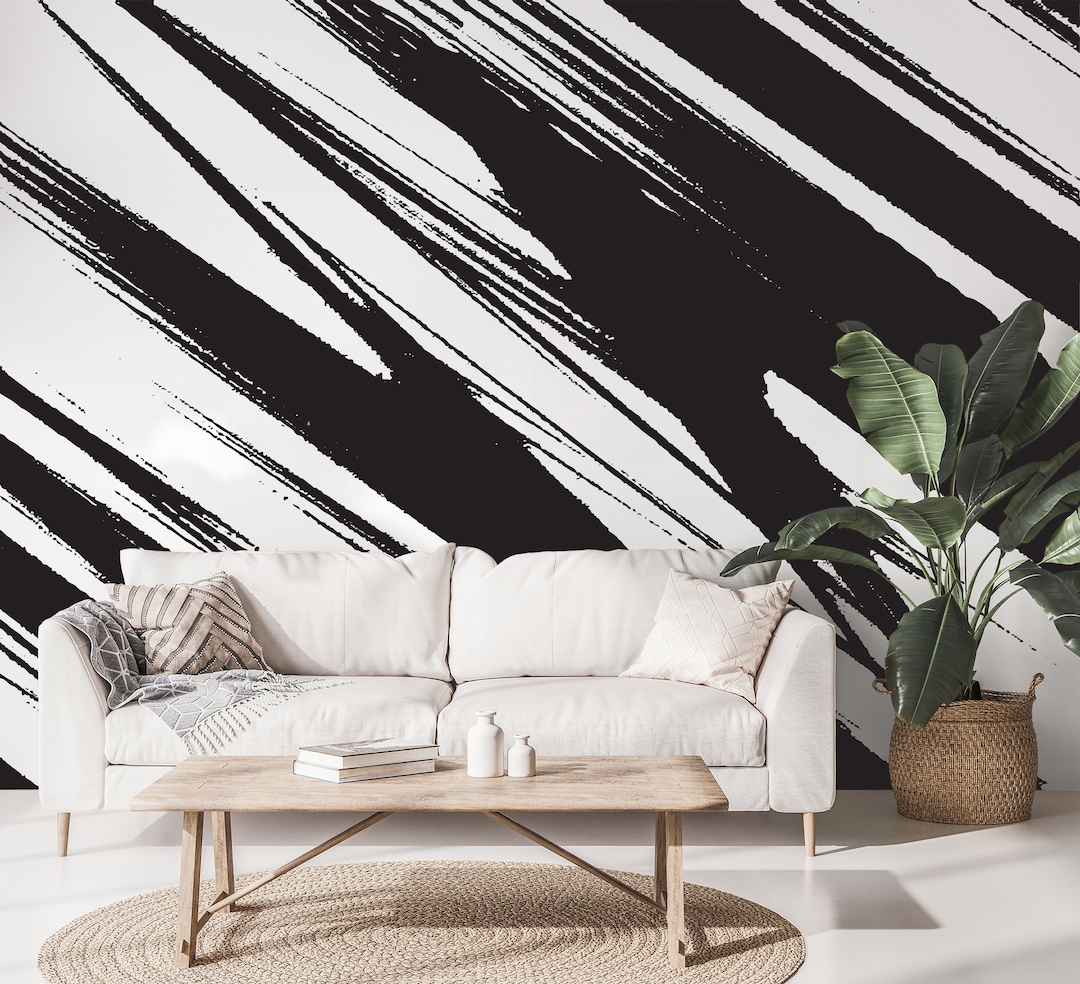 Black and White Bold Striped Wallpaper Self Adhesive Peel and Stick