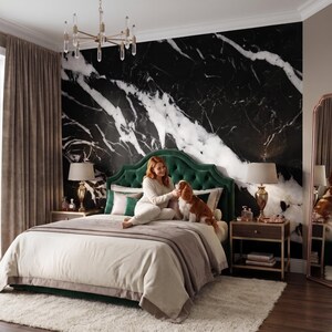 Black and white marble stone surface wallpaper, polished gem mural, home decor, peel and stick *self adhesive* or traditional vinyl paper image 2