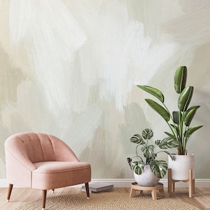 Tapete mit neutralen Pinselstrichen in Pastellfarben, abstraktes minimalistisches Wandbild • Abziehen und Aufkleben *selbstklebend* oder nicht geklebte Vinylmaterialien •