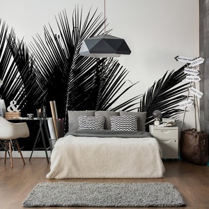 Black and White Summer Palm Leaves Wallpaper | Self Adhesive | Peel ...