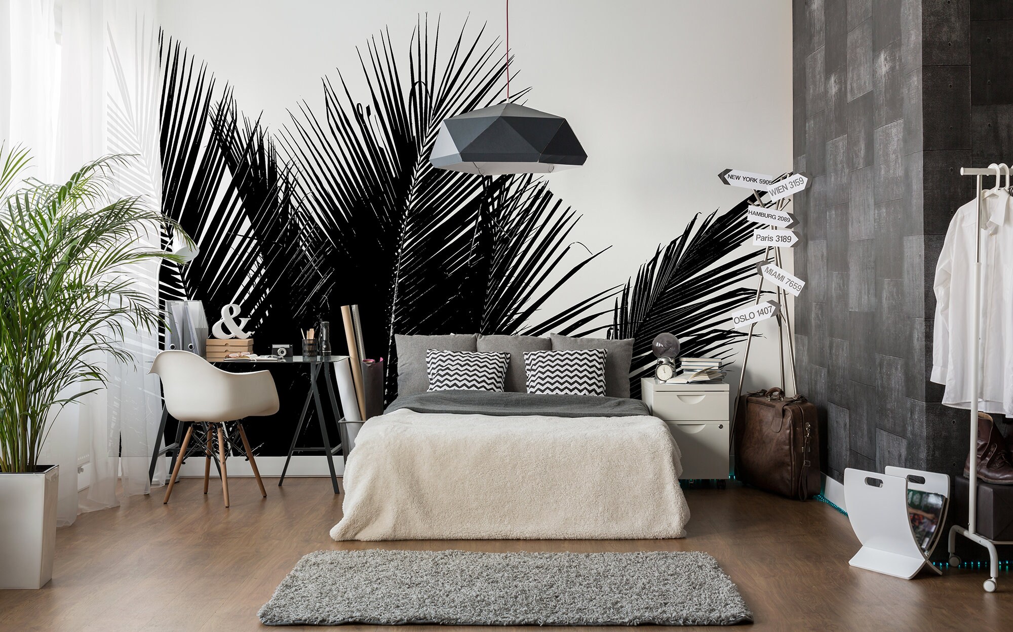 Black and White Summer Palm Leaves Wallpaper | Self Adhesive | Peel ...