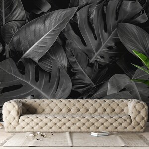 Black and white tropical leaves photo wallpaper Self adhesive Peel & Stick Repositionable removable wallpaper image 4