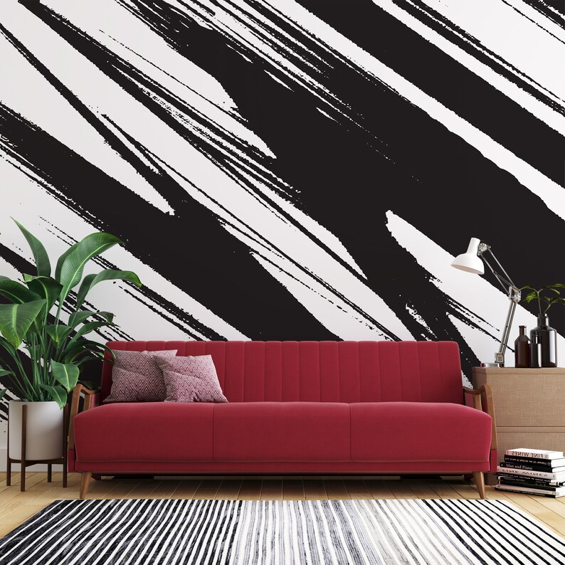 Black and White Bold Striped Wallpaper Self Adhesive Peel Etsy