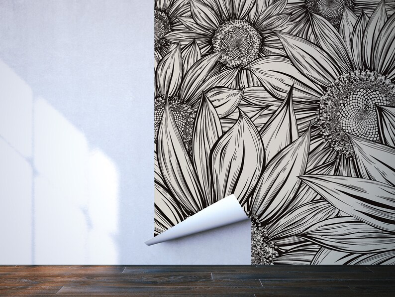 Sunflower Line Art Wallpaper Self Adhesive Peel Stick sunflower-line-art-wallpaper-self-adhesive-peel-stick