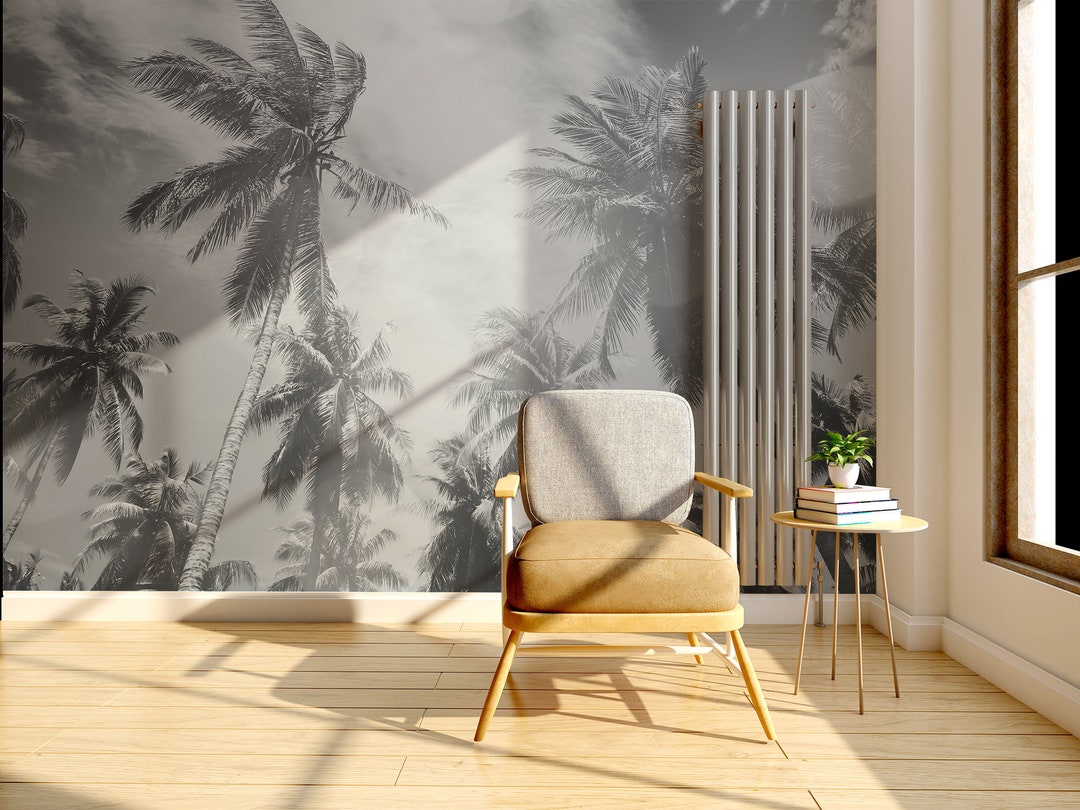 Black and White Palm Trees Photo Wallpaper | Self Adhesive | Peel ...