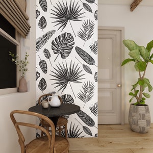 Various Tropical Leaves Wallpaper, Leaf Print Wall Mural • Peel and Stick *self adhesive* or Non-Pasted Vinyl Materials •