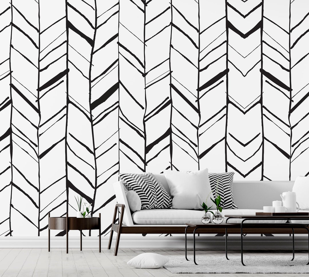 White Wallpaper With Black Arrow Pattern | Self Adhesive | Peel & Stick ...