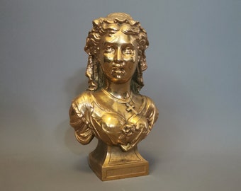 Antique gilt spelter bust of a lady, Art Nouveau