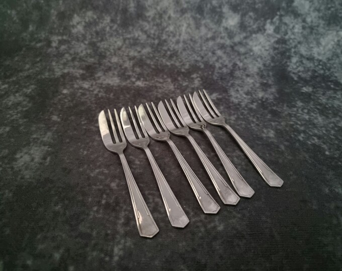 Vintage set of six silver plated fish forks, Art Deco era
