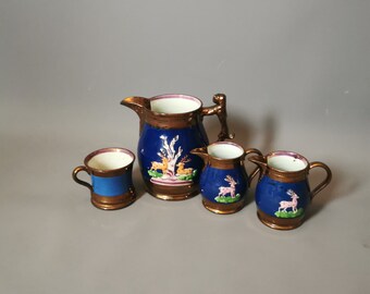 Antique Staffordshire lustreware jug set